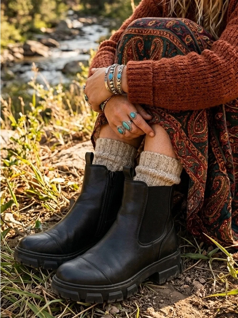 A New Day | Devan Winter Boots Black Chelsea Lug Sole Trendy It Girl Women’s 9.5